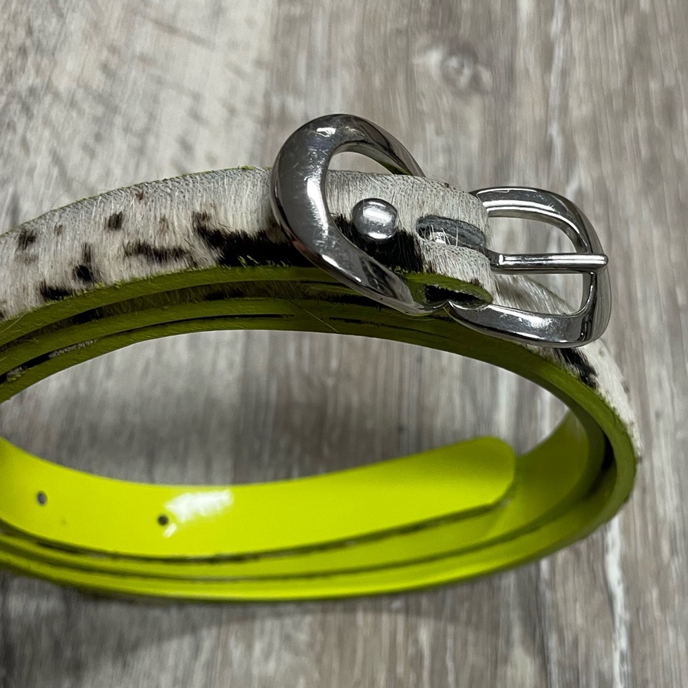 Club Monaco neon yellow and calf hair reversible skinny belt, XS.